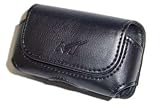 Premium Black Horizontal Leather Side Case Pouch with Belt Clip for Pantech Matrix C740 / Nokia N75