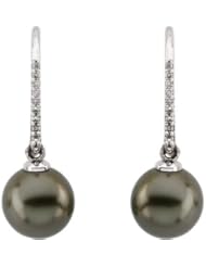 Tahitian Pearl And Diamond Earring 14K White Gold Pair 10.00 mm Near Round/ 1/8 Cttw;P;Tahitian Pearl And Diamond Earring