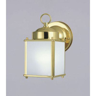 Westinghouse 64508 One-Light Outdoor Upware Wall Sconce, Polished Solid Brass with Frosted Glass Panels