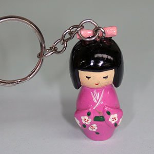 Japanese Doll Keyring - Pink