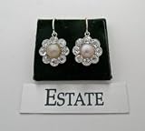 Antique Style Old Mine Cut Diamond Pearl Platinum Earrings