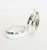 Image of Silver Hoop Earrings With White Enamel Stripe