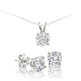 3/8ct TDW Diamond Stud Earrings and 1/5ct TDW Diamond Solitaire Pendant Set in 14K White Gold