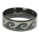 316L Stainless Steel Ring with IP black wave design. Width: 8mm