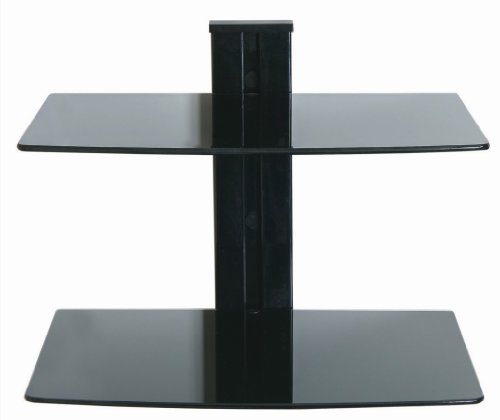 Designer Habitat - 2x Black Floating Shelf with Strengthened Tempered Glass for DVD Players/Cable Boxes/Games Consoles/TV Accessories