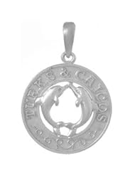 925 Solid Sterling Silver Travel Necklace Charm Pendant, Turks & Caicos, Round Frame D