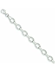14K White Gold 7in Diamond-cut Satin Polished Fancy Bracelet 7 Inches