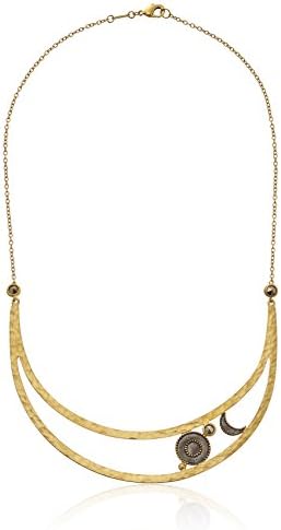 Satya Jewelry Gunmetal and Gold-Plated "Sun and Moon" Heavenly Pyrite Statement Necklace, 17"