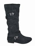 D2502 Ladies black Suede Design Flat Boots by envy