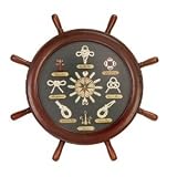 Bombay Pirate's Ship Wheel Clock Nautical Decor 20 Wood Marine Boat Sailor's...