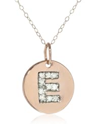Duragold 14k Rose Gold Disc Diamond Initial Pendant Necklace, 18" (1/10 cttw)