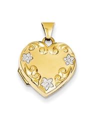 Genuine IceCarats Designer Jewelry Gift 14K Heart Locket With Rhodium Flowers