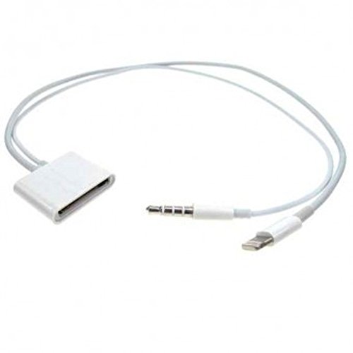 ThreeSix Electronics 30 Pin Female to 8 Pin Lightning Audio 3.5 mm Supported Cable Adapter Converter for iPhone 6 6 Plus 5 5S 5C iPad Aid and More! (White)