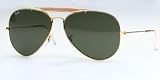 Ray-Ban RB 3029 L2112 'OUTDOORSMAN II' ARISTA GOLD SUNGLASSES WITH CRYSTAL GREEN LENSES