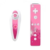 Retro Flowers Pink Design Nintendo Wii Nunchuk + Remote Controller Protector Skin Decal Sticker