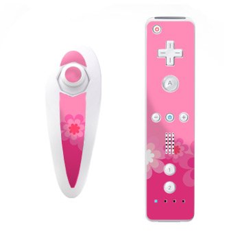 Nintendo Wii Skins Nunchuk - Retro Flowers Pink