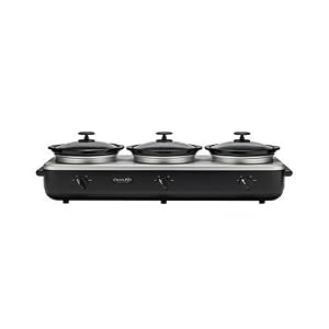 Rival SCRBC909-BS Trio 3-Quart Slow Cooker Crock Pot Crock Buffet Server, Black Stainless by Rival