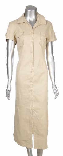 Sutton Studio Linen Blend Short Sleeve Button Front Long Shirt Dress 10 Petite