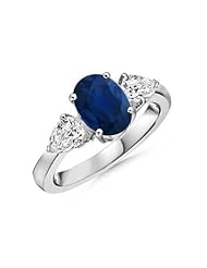 Oval Sapphire Pear Diamond Three Stone Ring - Made In USA