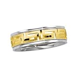 18K Yellow Gold and Platinum Comfort Fit Greek Key Design Wedding Band For Men and Women - Sizes 5 - 12.5