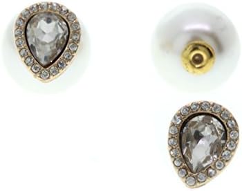 Simulated Cream Pearl Clear Crystal Clear Glass Gold Tone Double Sided Earrings