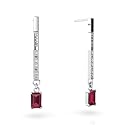 14K White Gold Genuine Emerald-cut Pink Tourmaline and Diamond Dangle Drop Earrings