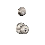 Schlage FB50N V GEO 619 B60 Single Cylinder Deadbolt and F51 Keyed Entry Georgian Knob Keyed Alike, Satin Nickel finish