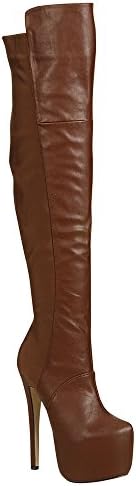 Eye Candie Sparkles-329 Women's Platform Stiletto Heel 50/50 Over the Knee High Boots, Color:BROWN, Size:9