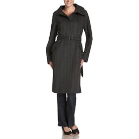 Cole Haan WoMens Brushed Novelty Wool Belted Single Breasted Coat with High Collar and... by Cole Haan