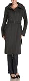 Cole Haan Women's Brushed Novelty Wool Belted Single Breasted Coat with High Collar and Back Rainshield