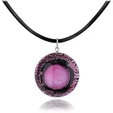 Akuamarina Silver Leaf and Murano Glass Round Pendant Necklace Amethyst