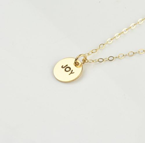 Joy Necklace Gold Disc Pendant Charm Tiny Custom Everyday Jewelry Hand Stamped Handmade Personalized Letter