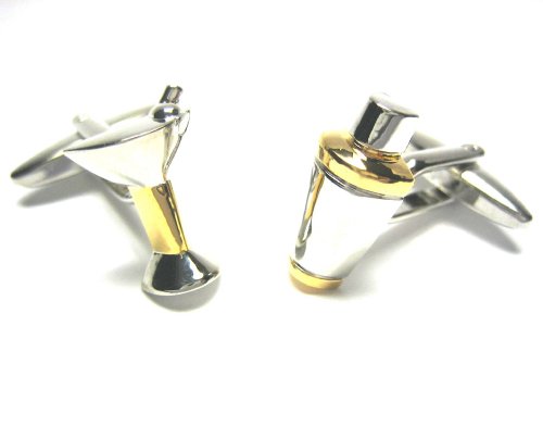 Silver & Gold Martini Glass & Shaker Cufflinks