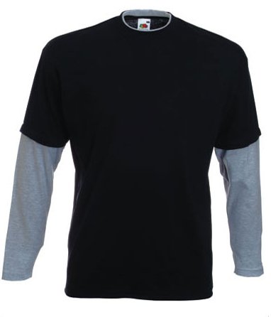 Fruit of the Loom plain layered long sleeve t-shirt Black Heather Grey XXL (47 - 49 inch chest)