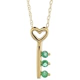 10k Gold 18 in. Thin Chain and 5 8 in (16mm) tall Key-To-My-Heart Pendant, w  Brilliant Cut Emerald...