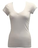 Ladies White Plain T-Shirt Round V-Neck Cap Sleeves, Cotton Spandex
