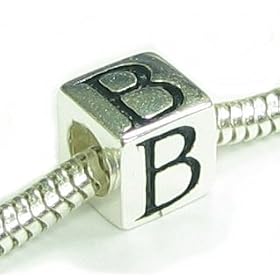 Sterling Silver Dice Cube Letter ''B'' Bead Charm For Pandora Troll Biagi Chamilia