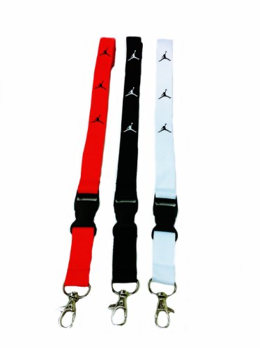 SET OF 3 MICHAEL JORDAN Lanyard JUMPMAN Keychain Holder BLACK,RED,WHITE