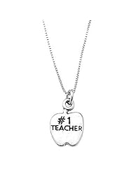 Sterling Silver Number One Teacher Apple Necklace