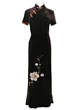 Silk velvet flower embroidery long dress (Dark brown)