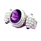 14K White Gold Amethyst & Diamond Scroll Ring