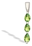 14K White Gold Genuine Pear Peridot 3-Stone Pendant