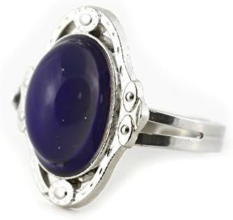 Magic MetalOval Cabochon Mood Ring Adjustable Silver Tone RM31 Color Change Statement Fashion Jewelry