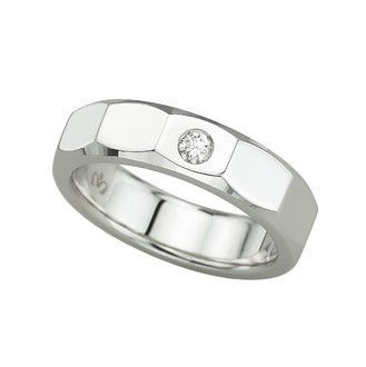 14K White Gold 0.07 cttw Fine Multi Faceted Single Bezel Set Stone Solitaire Diamond Wedding Band