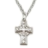 Sterling Silver 1/2 Engraved Baby Celtic Cross Necklace on 16 Chain