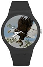 Special Design American Pride the Bald Eagle Pattern, Cool Eagle Custom Unisex Round Rubber Sport Watch, Special Design, 100% Plastic Quartz