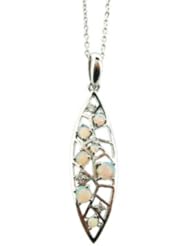 O&G Australia Natural Marquise Design Crystal Opal & Cubic ZirconiaPendant, Set Rhodium Plated 925 Sterling Silver with Adjustable Sterling Silver Chain