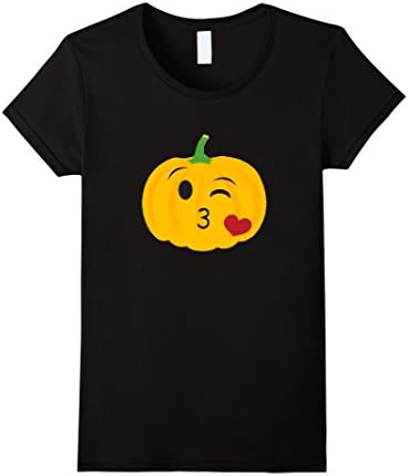 Women's Pumpkin Emoji Heart Kiss Wink Shirt Halloween Thanksgiving Medium Black