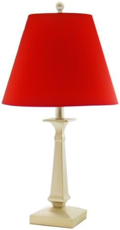 25" Table Lamp-Red Fabric Shade, Contemporary Steel Finish Base