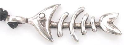 Shiny FISH BONE Bones Silver Tone PEWTER Pendant Necklace